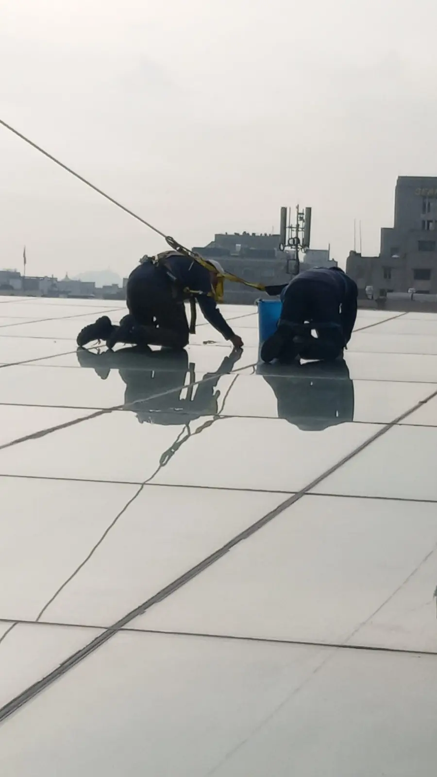 Limpieza profesional de ventanas en edificio corporativo