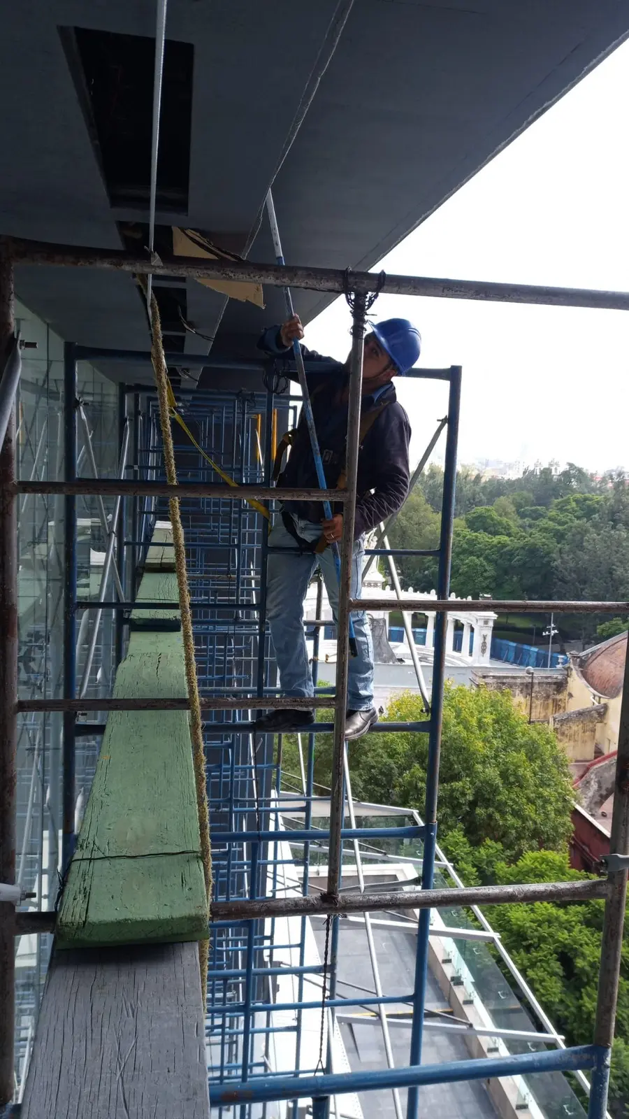 Personal realizando trabajos de limpieza en altura
